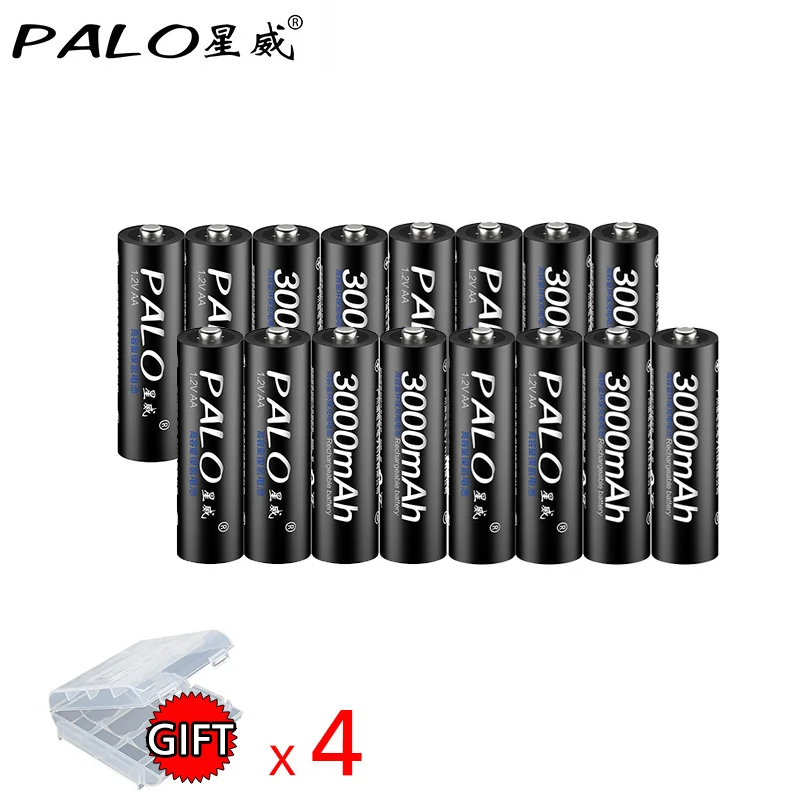 16pcs Батарея PALO 3000 мАч. Батареи NI-MH 1,2 В. Аккумуляторы предварительно заряженные 2А батарейки для камеры - Цвет: 16pcs
