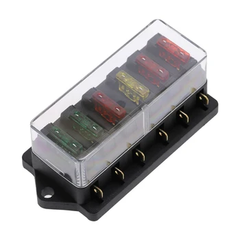 

Circuit Standard 6 Way ATO Blade Fuse Box Plastic Cover DC 12V/24V Car Fuse Block Holder with 6pcs 3A-30A Fuses for Auto Car