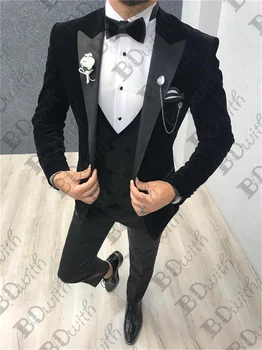 

Velvet Men Suit Prom Tuxedo Slim Fit 3 Piece (Jacket+Vest+Pants) Groom Wedding Suits For Men Custom Blazer