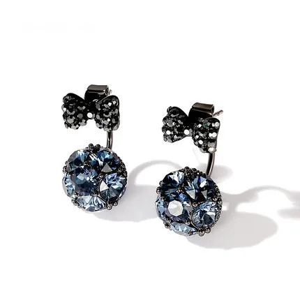 New Elegant Rhinestone Crystal Zircon Ball Stud Earrings Fashion Design Black Bow Statement Earring Brincos Gift | Украшения и