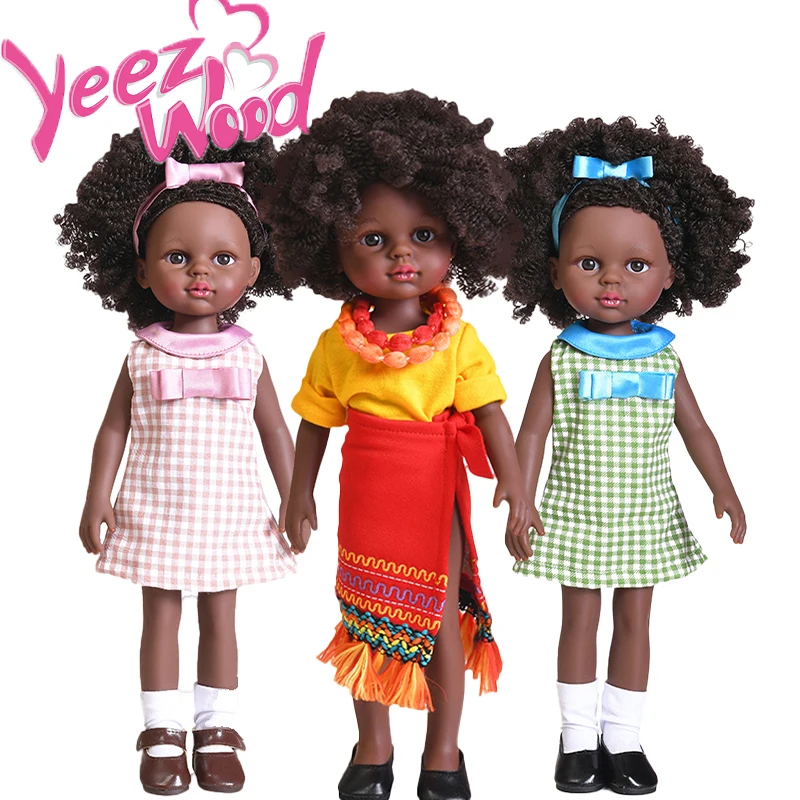 

35cm Freckle Face Silicone Doll 5 Movable Jointed Black Dolls Toys Beauty Dress Make Up Silm African BJD DIY Toy Gift for Girls