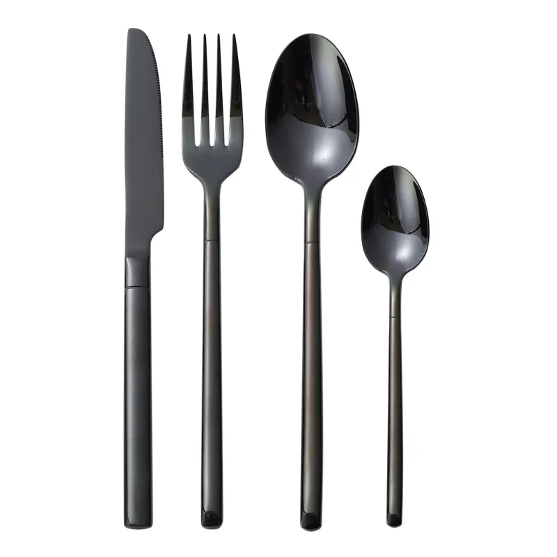 Black Steel Cutlery Set Tableware Gold Forks Knives Spoon Service Restaurant Stainless Steel Kitchen Cutlery Travel Dropshipping - Цвет: LF7black1set