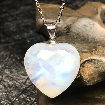 

Natural Moonstone Heart Pendant Necklace For Woman Man Blue Light Crystal 19x7mm Beads Gemstone 925 Silver Chain Jewelry AAAAA