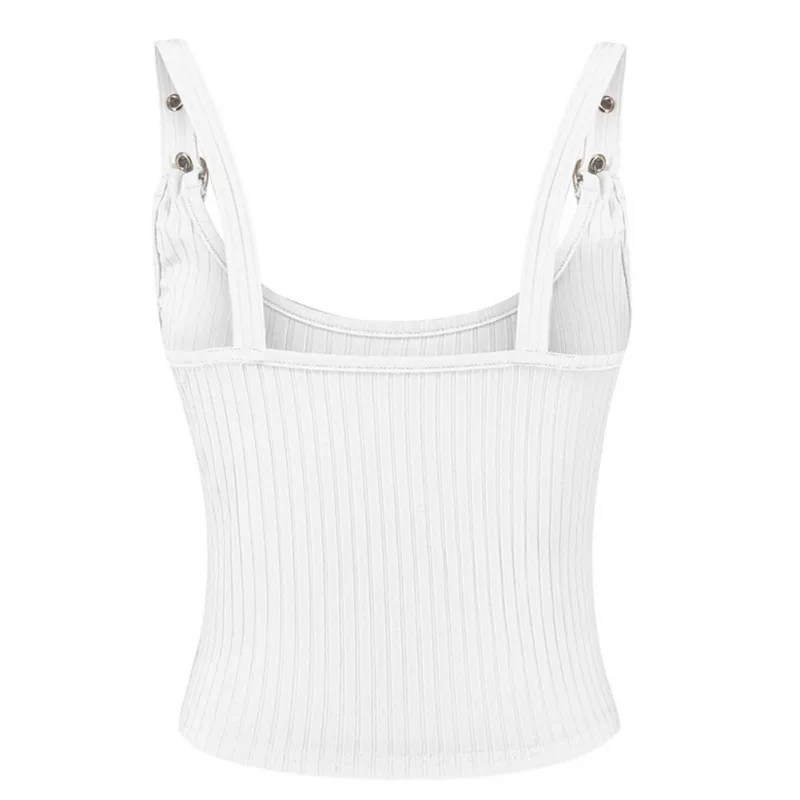 Women Versatile Vest Sleeveless Off Shoulder Slim Top Waistband Knit Solid Color Sexy Cross Strap Camisole Tops Rk