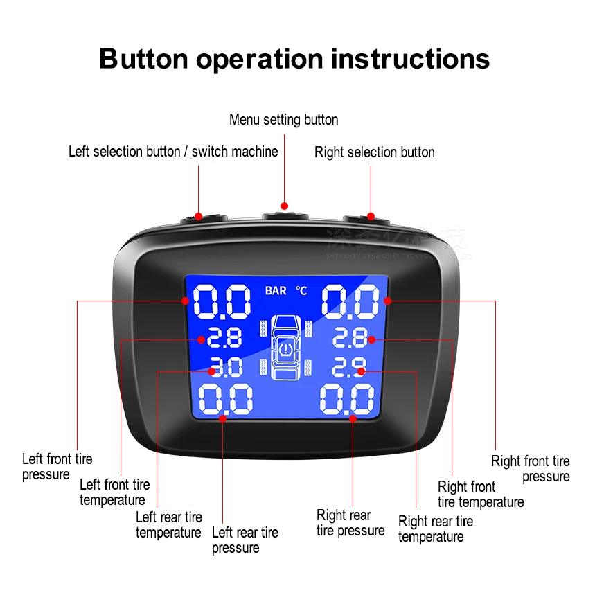 TOSPRA Smart Car TPMS Tyre Pressure Monitoring System Solar Power Digital LCD Display Auto Security Alarm Systems Tyre Pressure
