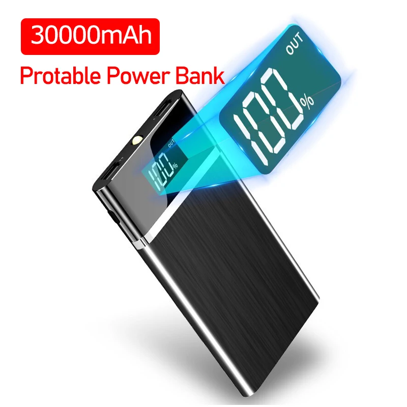 Портативное зарядное устройство внешний аккумулятор 30000 мАч с двумя USB-портами