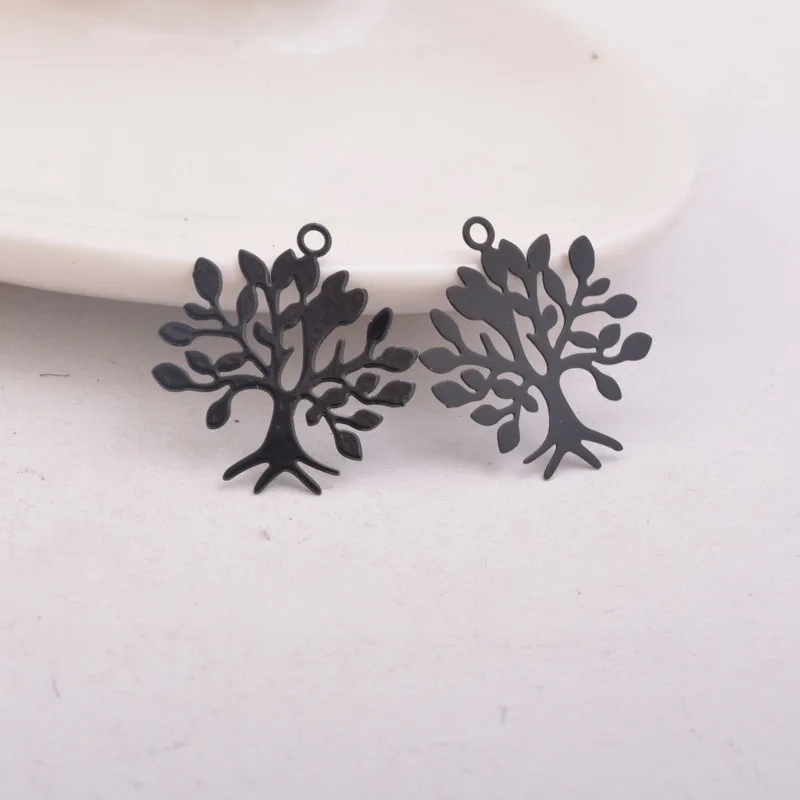 50pcs AC10554 22*23mm Laser Cut Tree Charm Rose Gold Plant Pendants Brass Trees Charms Drop Earrings accessories