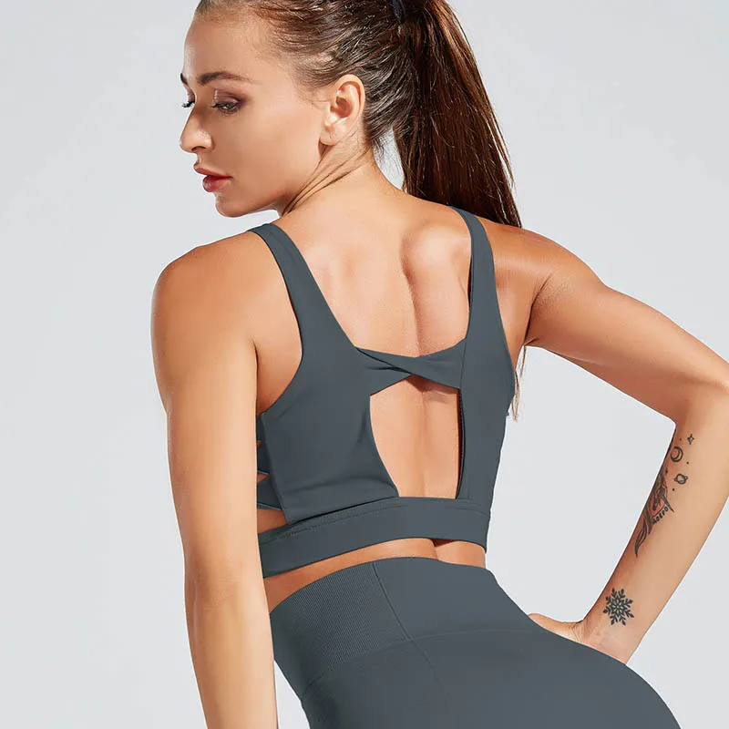 HEYJOE Sports Tank Top Women New Breathable Fitness Top Women Shockproof Sports Bra Workout Running Casual Wear Patchwork Top - Цвет: NS-W005 Dark Grey