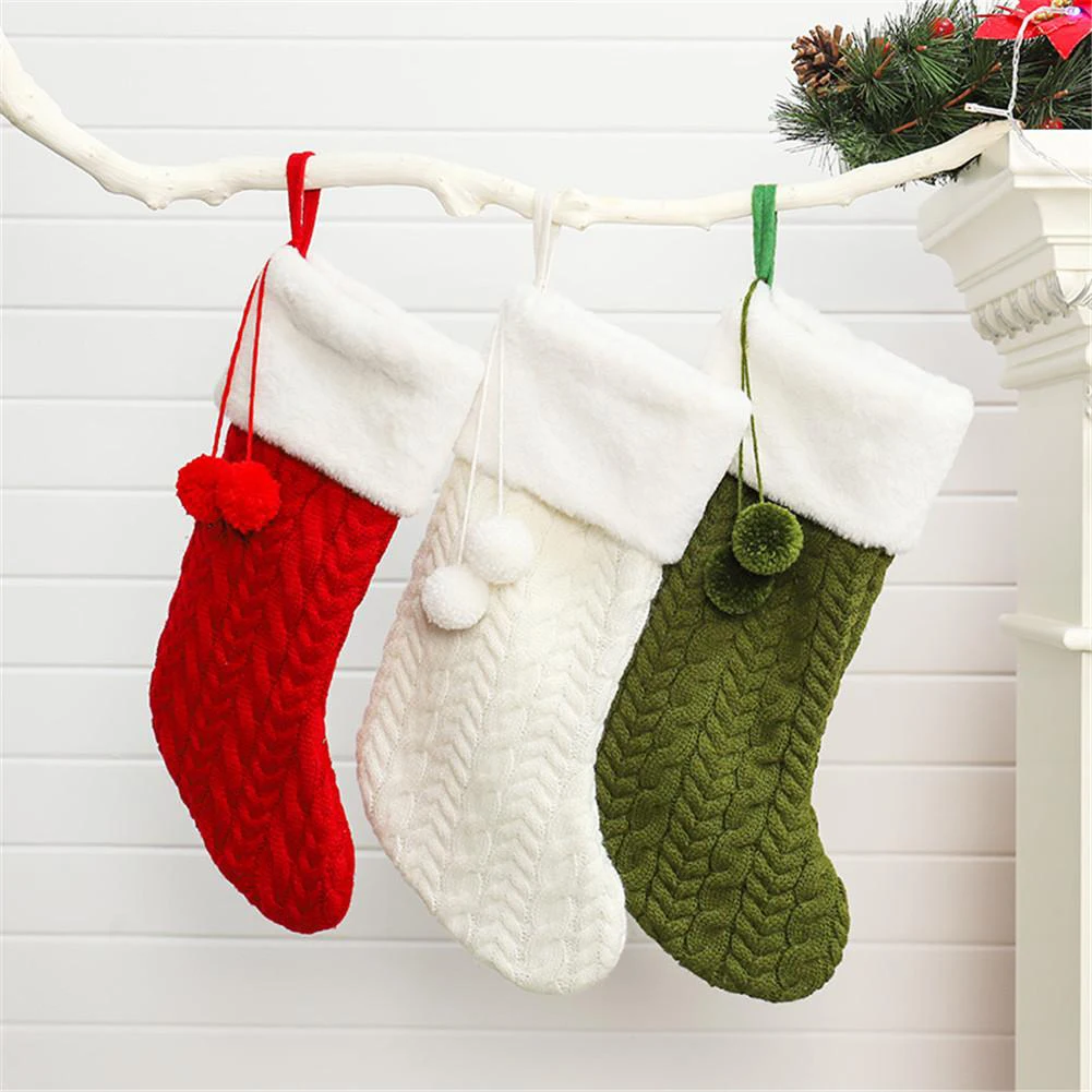 Christmas Stocking Ornaments Knitted Wool Thick Socks Hotel Home Christmas Socks New Year Gifts for Kids Xmas Tree Ornament