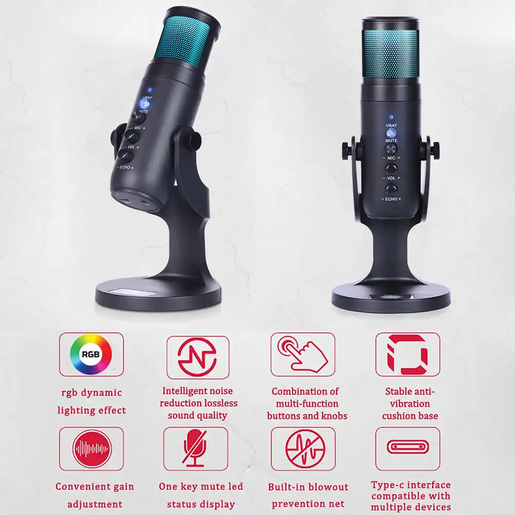 JD 950 Condenser Microphone USB Gaming Live Streaming RGB Dynamic Light 360&deg; Rotatable Type C Mic for Windows Desktop PC Laptop|Microphones| - AliExpress
