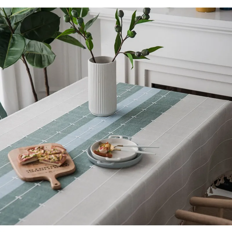 Simple Plaid Tablecloth Waterproof Color Tassel Table Cloth Cotton Table Cover Mantel Mesa Home Textiles Coffee Table Cloth