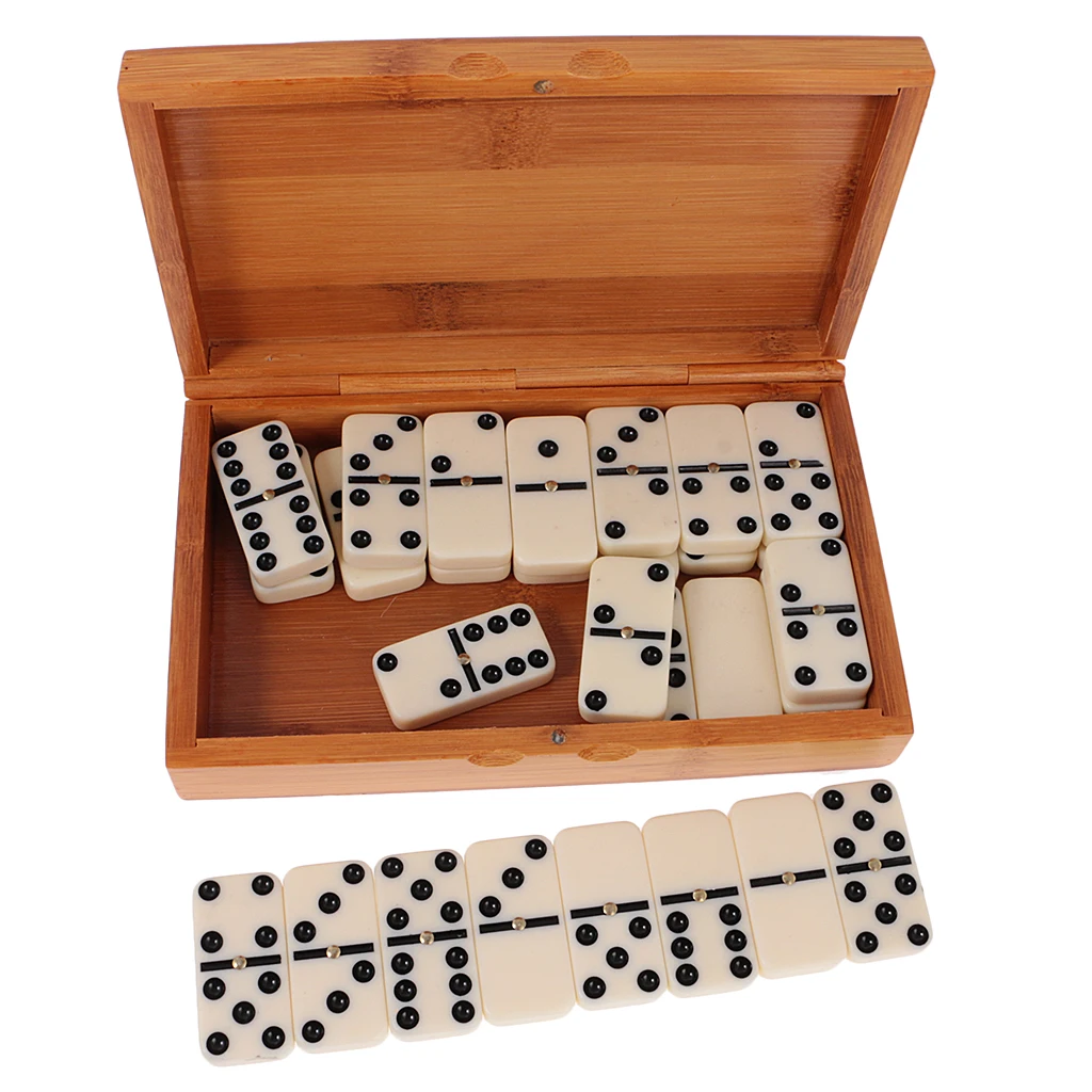 Vintage House Family Game Dominoes in Bamboo Box Full Set Domino Toy Travel