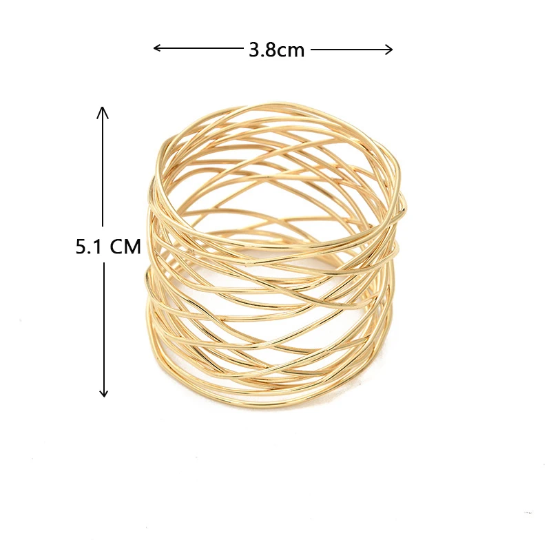 4PCS Metal Cross Hollow Sliver Napkin Buckle Wide Round Gold Napkin Ring,for Dinner Parties Holidays Dining Table Decoration