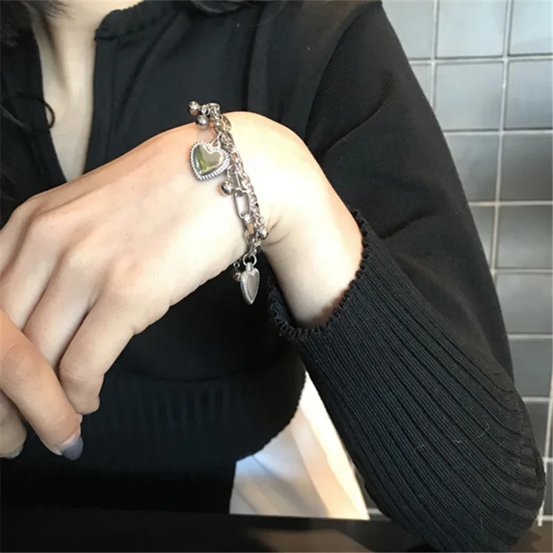 Hiphop/rock bracelet fashion street snap heart punk bracelet female long metal Multilayer bracelets Nightclub jewelry