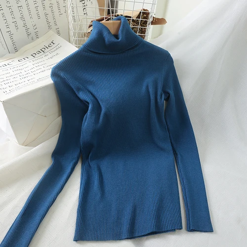 Royal blue Neploe, Осень-зима, новинка, тонкий, облегающий, низ, для женщин, Hiver, вязаный пуловер, однотонный, прямой, свитер, водолазка, длинный рукав, Джерси - Цвет: Royal blue