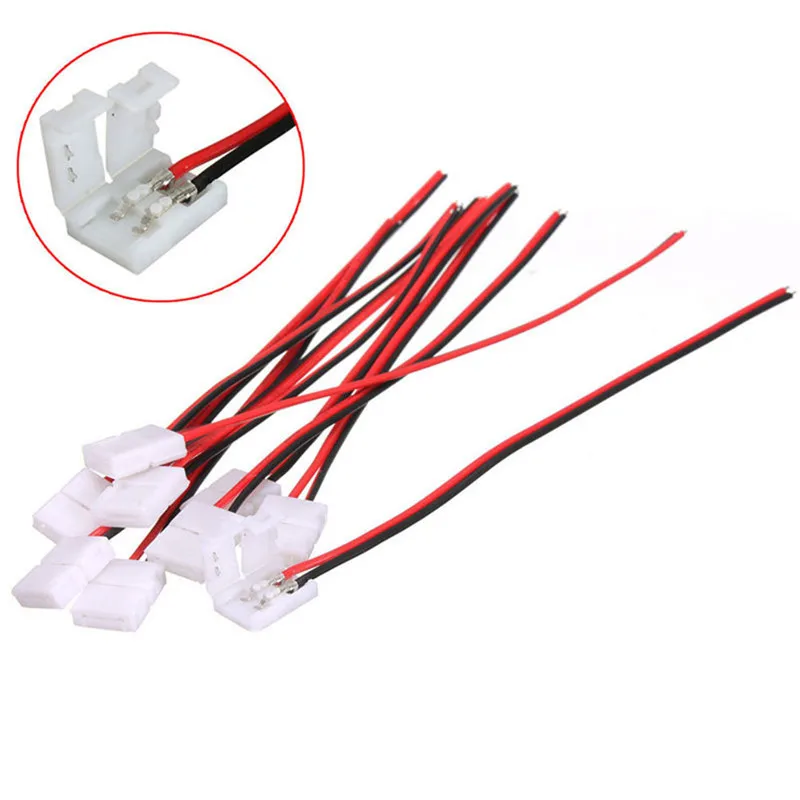10pcs 8mm/10mm Single Color led Strip 2 Pins 2 pin solder single LED Connector Cable wire PCB Connector Adapter For 3258/5050