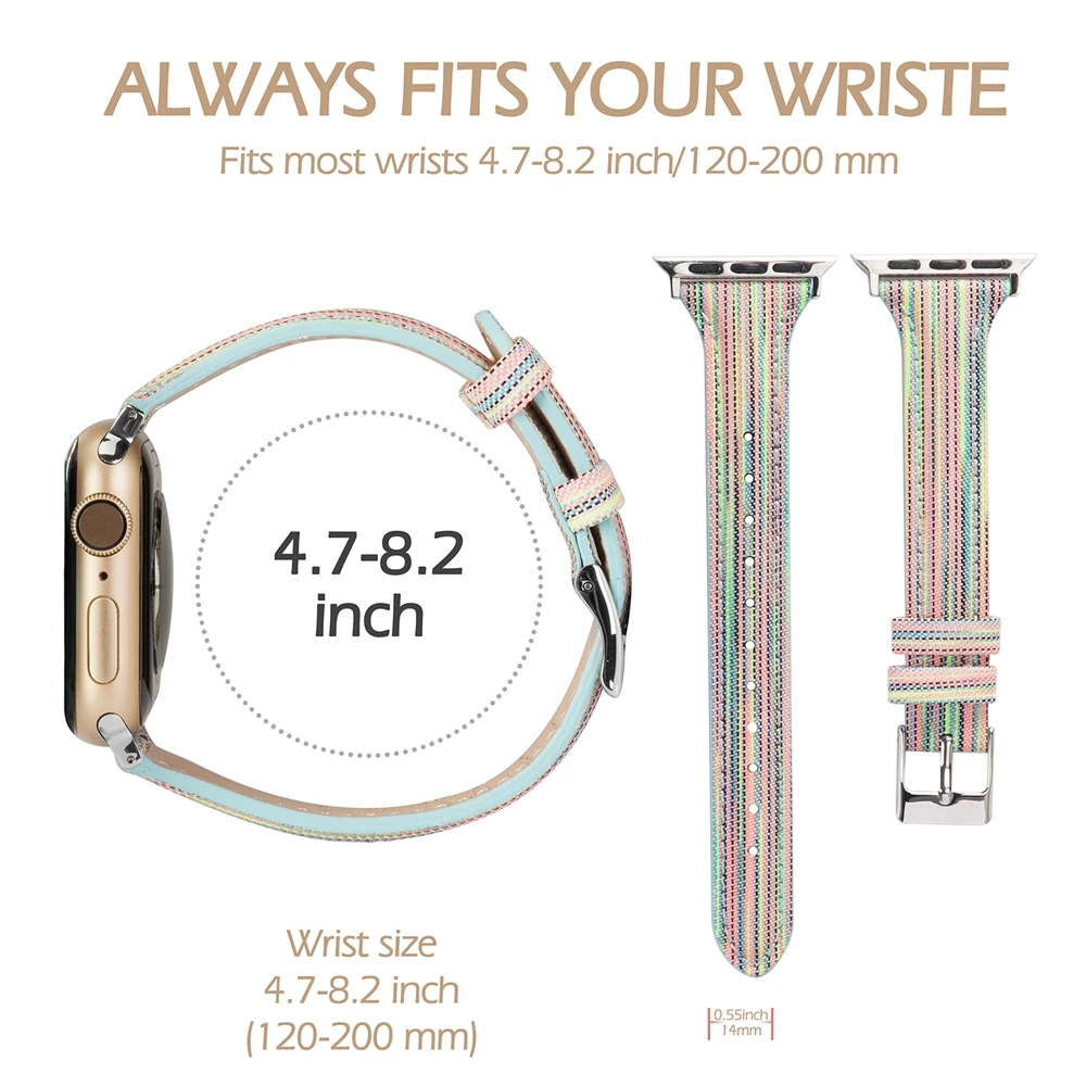 Холщовый ремешок Wearlizer для iWatch Apple Watch, женский, мужской ремешок 38 мм, 40 мм, 42 мм, 44 мм, серия 5, 4, 3, 2, 1, ремешок на запястье, браслет