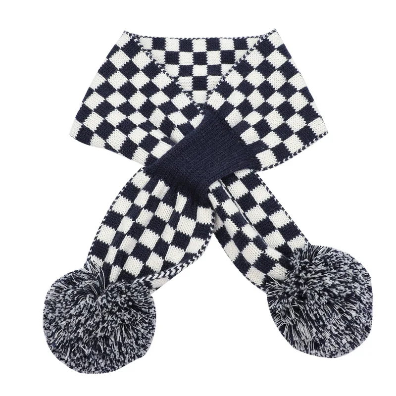 

Kid Scarf Boy Girl Winter Knit Cape Warm Autumn Cross Shawl Cotton Plaid Accessory Long Pompom Skiing Outdoor Toddler Baby