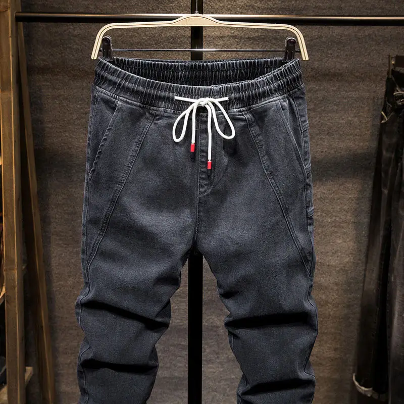 jeans men's elastic hip hop pants men's loose casual feet tight waist trend spring and autumn new 2020
