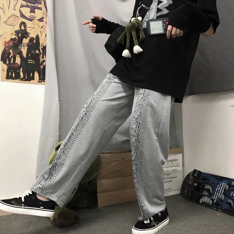 Neploe корейский Ulzzang Harajuku широкие прямые брюки повседневные мужские и женские брюки Новая мода ретро Печать Брюки 53702