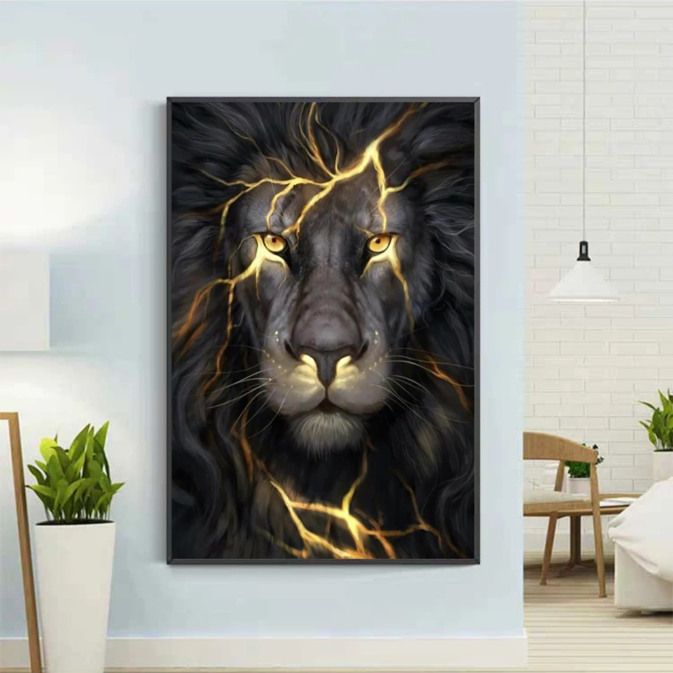 5D Full Square / Round Dill Diamond Embroidery Mosaic Lion Cross Stitch 3D DIY Diamond Painting Animal Craft Kit Home Decoration