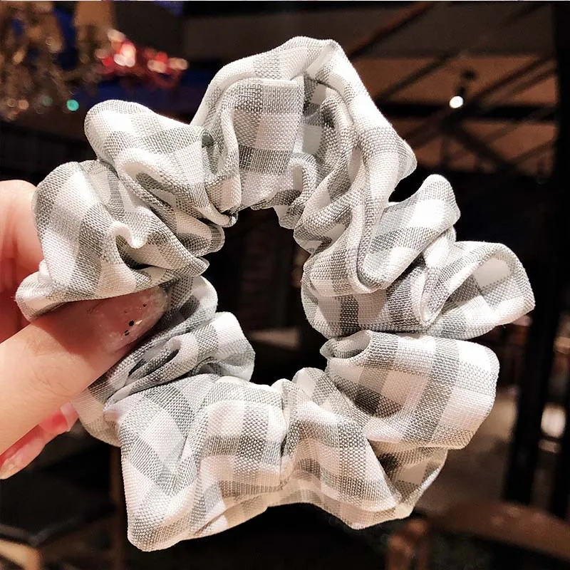 gray plaid Женские Элегантные полосатые резинки для волос в горошек, резинки для волос, модные аксессуары для волос - Цвет: gray plaid