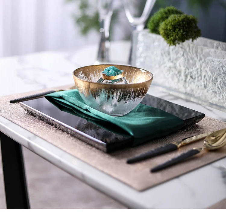 Black & Teal Crystal Square Tableware Set 6 Black & Teal Crystal Square Tableware Set 6