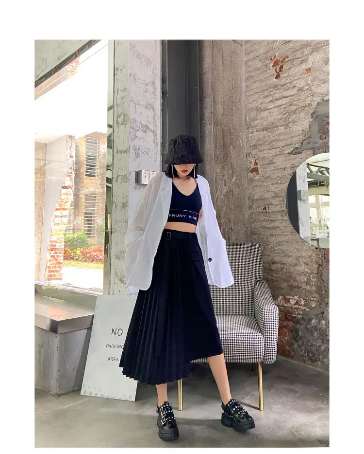 XITAO Irregular Black Skirt Fashion New Women 2020 Elegant Goddess Fan Pleated Pocket Small Fresh Casual Loose Skirt ZP1684