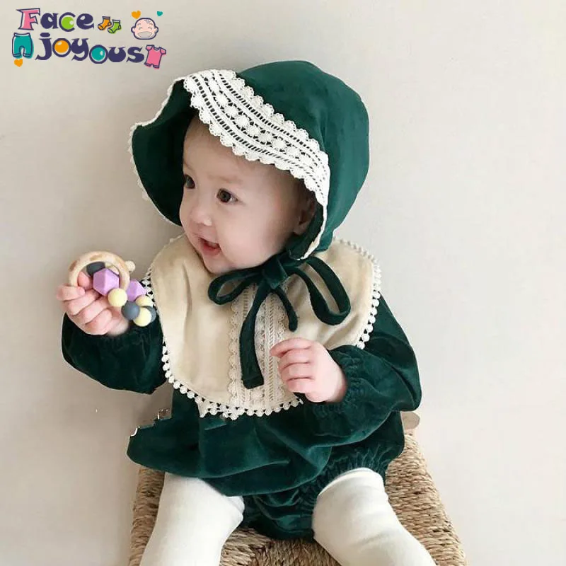Модная одежда для детей, Детская мода боди для маленьких девочек, комплект одежды из 3 предметов для маленьких девочек боди+ комбинезон на бретелях+ шляпа милой принцессы, комбинезон, детская одежда, комплект