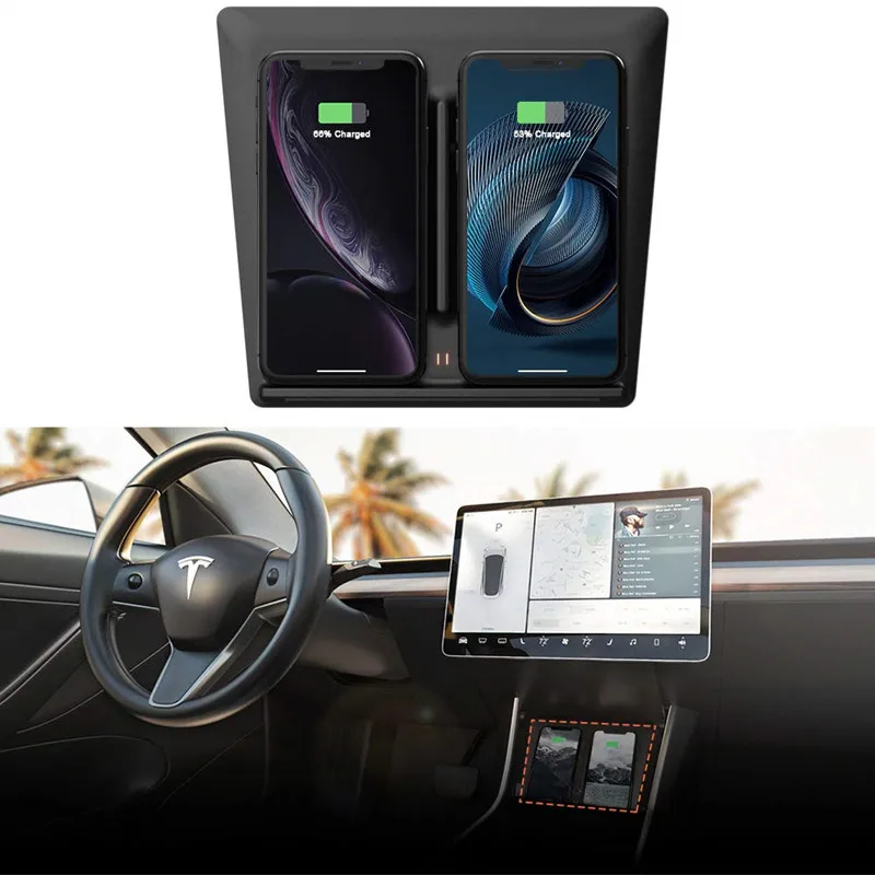 Для Tesla модель 3 центральная консоль Беспроводное зарядное устройство с двумя портами usb два телефона Зарядка для iPhone X XS XR 8 8PLUS