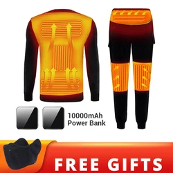 Winter Heated Underwear Fleece Lined Heating Thermal Underwear Set USB Electric Heated T-Shirts & Pants Battery Powered Ski Wear