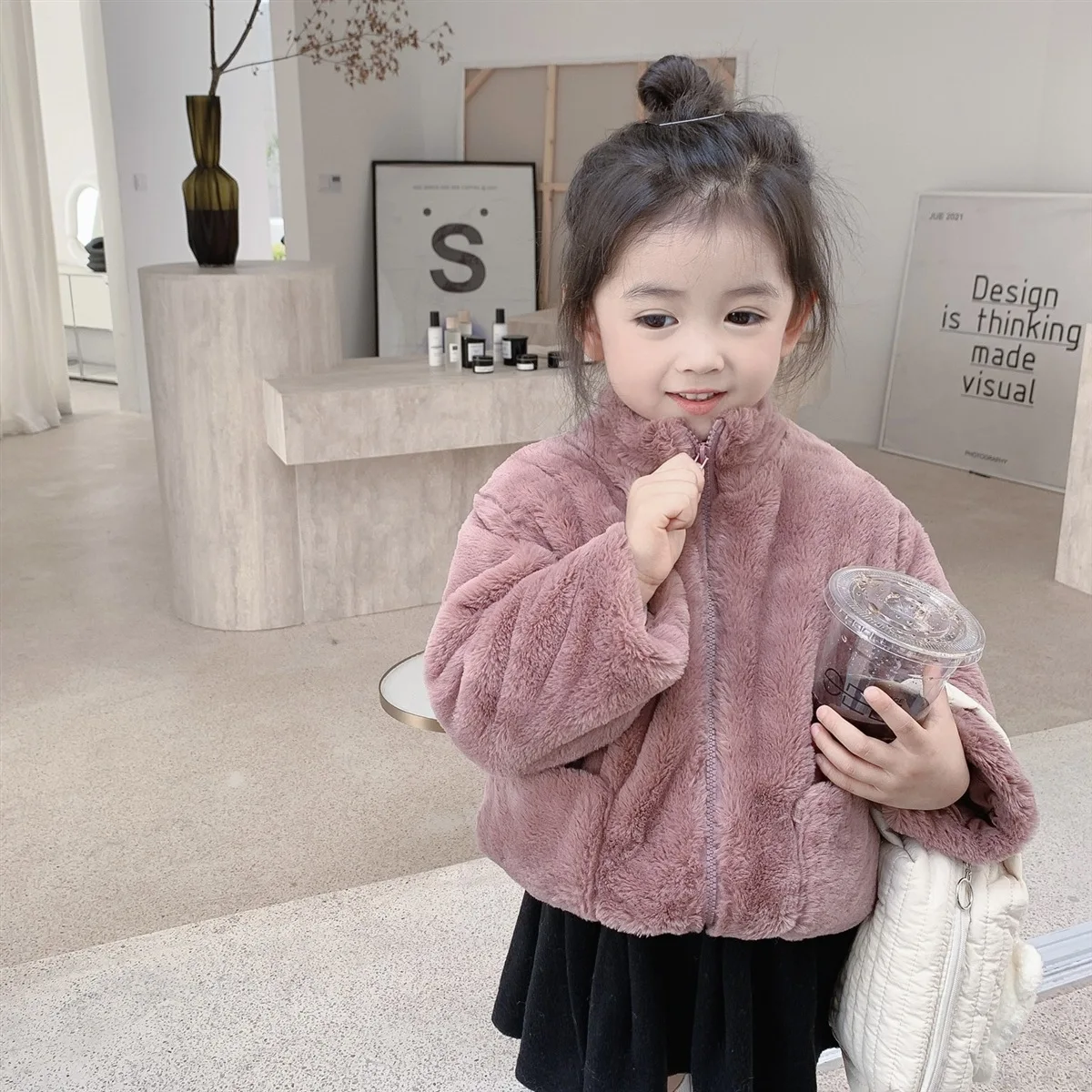 

Girl Winter Jackets Lambswool Coats Kids Warm Jacket Solid Color Turtleneck Children Outerwear Korean Style Casual Baby Overcoat