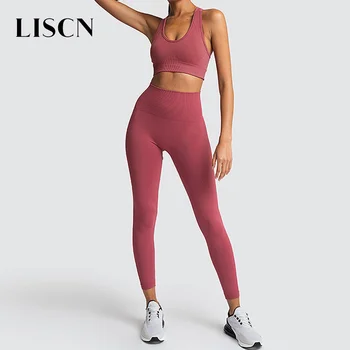 

LISCN Fitness Sports Women Seamless yoga set Yoga Sleeveless Bra High Waist Running Leggings Workout GYM Cloth fitness suit