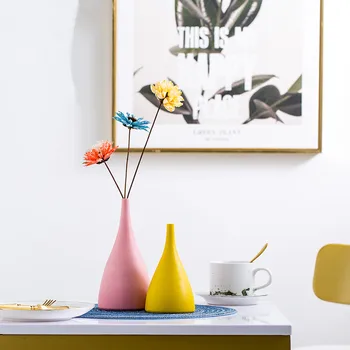 

Nordic Ins Ceramic Vase Desk Ornaments Colorful Simplicity Porcelain Flower Pot Modern Home Decorations CraftS Wedding Gifts