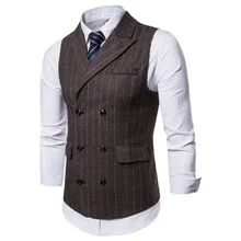 Стиль мужской повседневный полосатый двойной ряд рот мода жилет J17039617