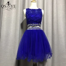 

QSYYE Summer Short Royal Homecoming Dresses Blue Lace Top Tulle Bottom Prom Gown Wide Waistband Stone Party Dress Evening Gown
