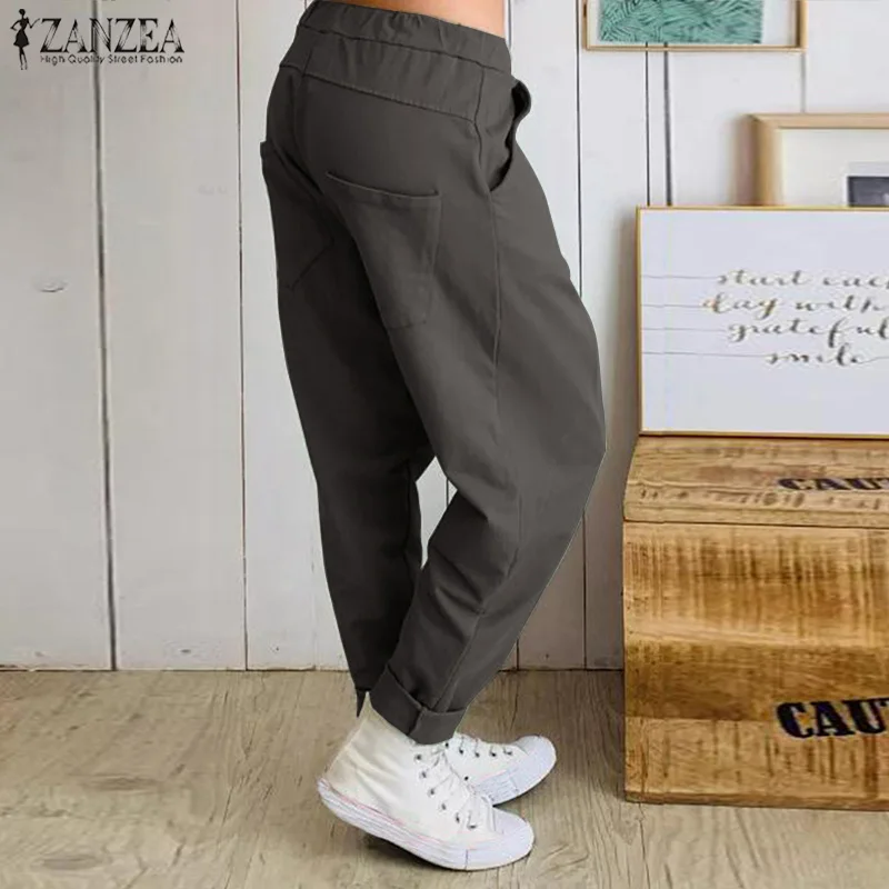 Ceny ZANZEA Plus Size damskie spodnie z krocza damskie Casual w pasie praca biuro długie spodnie moda Streetwear Pantalones