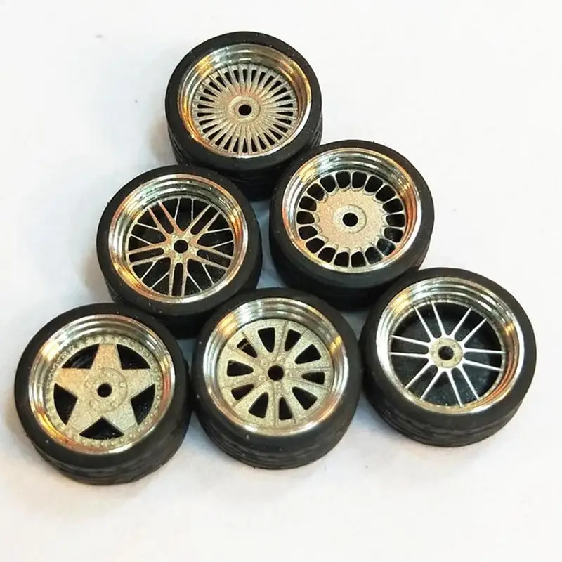 New 1/64 Scale Alloy Wheels Model Universal Modification Tire Diecasts Alloy Wheel Tire Rubber Tires Toy Accessories Wheels