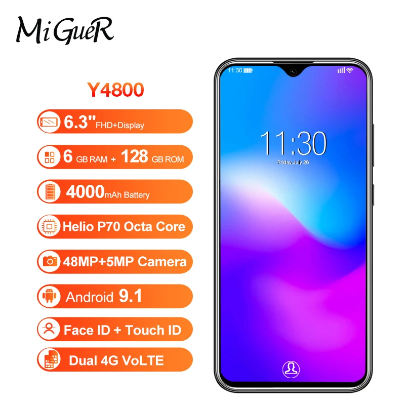 OUKITEL Y4800 Android 9,0 Pie, 6 ГБ, 128 ГБ, 6,3 дюйма, FHD+ капля воды, 4G, смартфон, распознавание лица, отпечаток пальца, 4000 мАч, быстрая зарядка, мобильный телефон