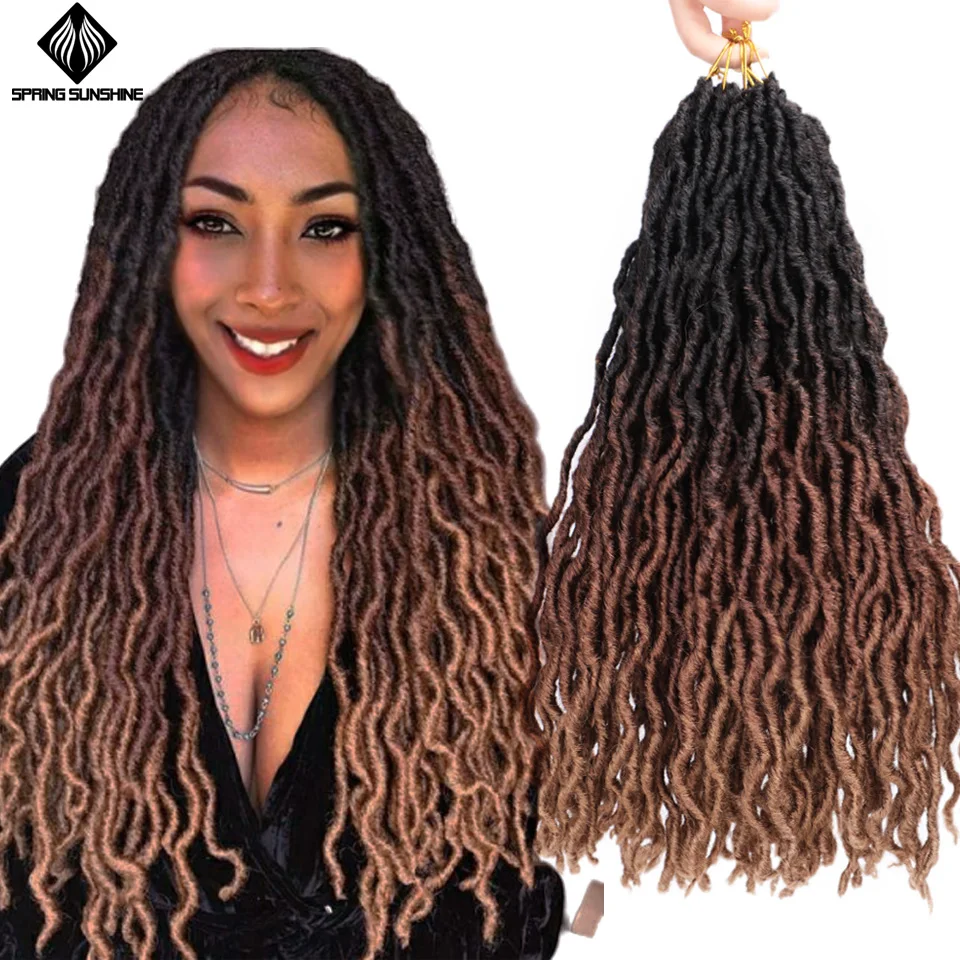 Весна солнце 12 18 дюймов Nu Locs Ombre Faux Locs Curly плетение волос Синтетические крючком косы волос