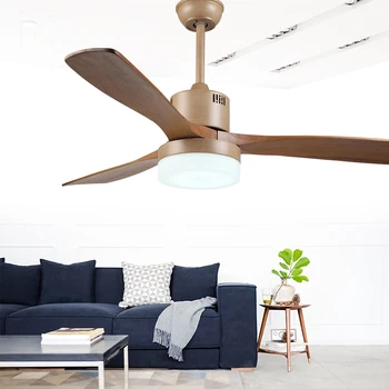 

American industrial wind ceiling fan light Nordic wood ceiling fan 220v with remote control dimming LED ceiling fan light