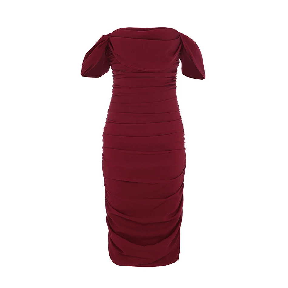 Latest Summer Elegant Red Wine Beige Pleated Strapless Strapless Bandage Dress Female Celebrity Party Tight Dress Vestidos