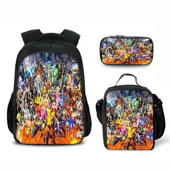 

3pcs Super Smash Bros Girls&Boys School Backpack Set Cute 3D Printing Bagpack for Kids Preppy Primary Children Bookbags Mochila