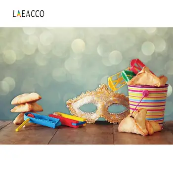 

Laeacco Dreamy Polka Dots Light Bokeh Jews Happy Purim Mask Oznei Haman Party Photography Background Photo Backdrop Photocall