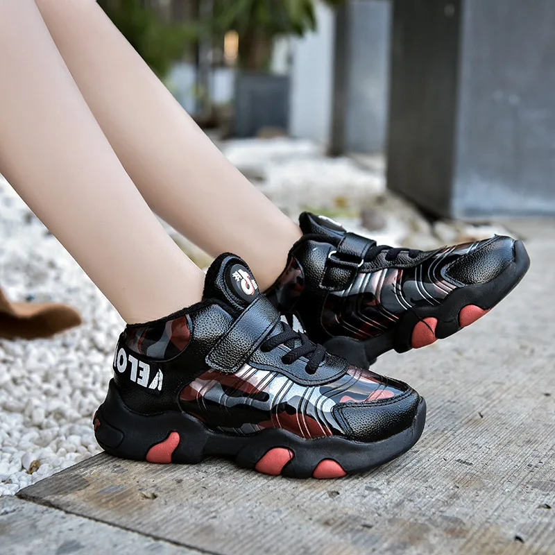 

CHILDREN'S Shoes Winter 2019 New Style England Children Fashion Leather Shoes Warm Velcro inside the Hair Thick Boy Shoes