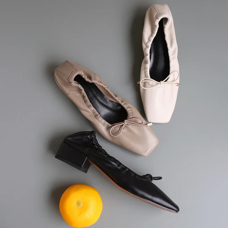 

Soft And Comfortable Grandma Shoes 2019 Spring And Autumn New Style Genuine Leather Square Head WOMEN'S Shoes Bow Square Heel Sh