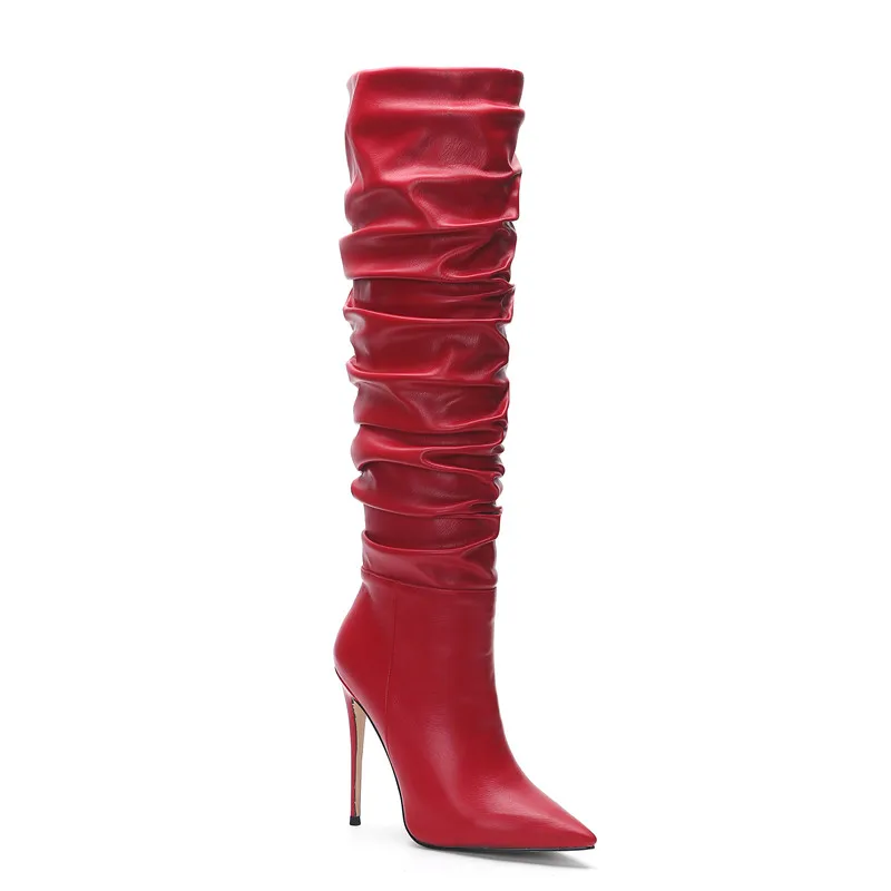 MORAZORA/ г., ботфорты до бедра Женские однотонные осенне-зимние высокие сапоги женские вечерние сапоги на высоком тонком каблуке - Цвет: Красный