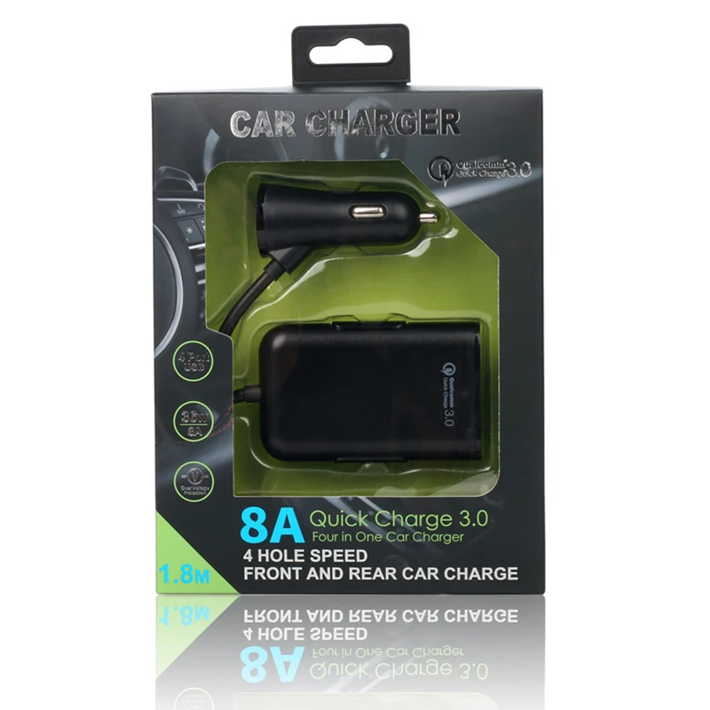 Дешевые QC3.0 USB Автомобильное зарядное устройство 2.4A+ 3.1A 4 usb порта с 1,7 м удлинительным кабелем Зарядка на заднее сиденье для Xiaomi iPhone SamSung