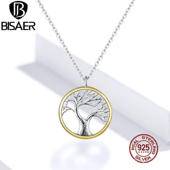 

Family Tree BISAER 925 Sterling Silver Tree of Life Pendant Necklaces for Women Sterling Silver Jewelry Collar ECN367