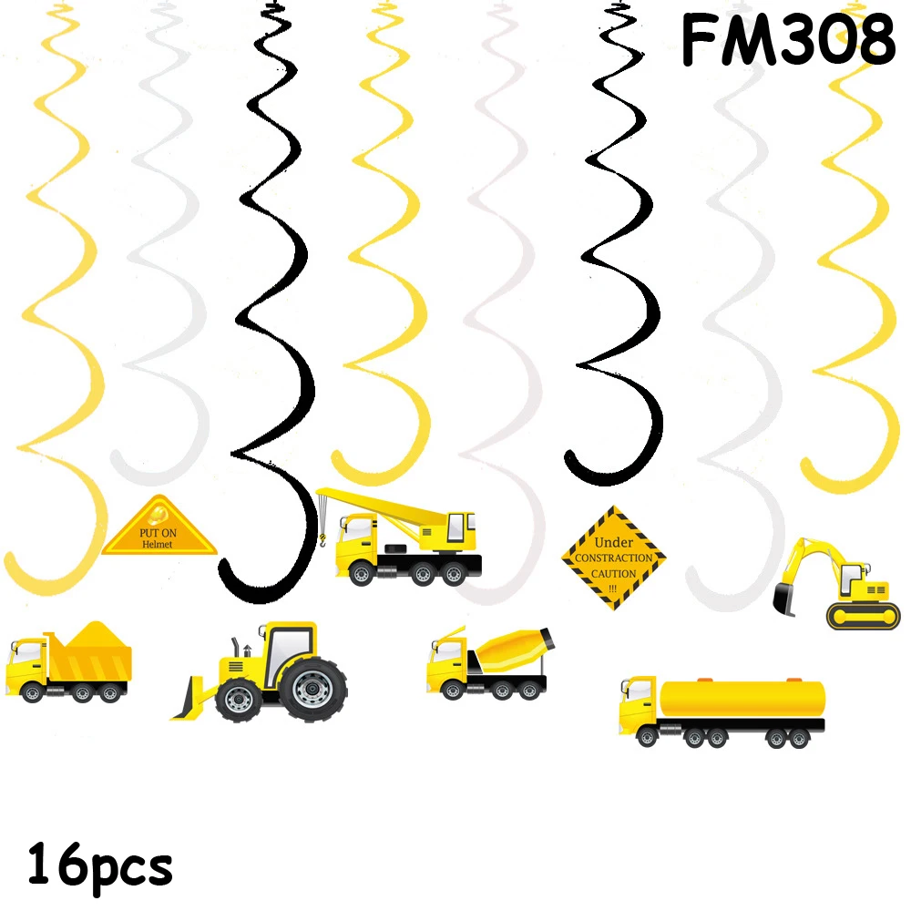 FM308 Строительные украшения для тематических вечеринок мультфильм автомобиль экскаватор ПВХ спиральный подвесной Swirl мальчик с днем рождения DIY партия поддерживает поставки - Цвет: FM308